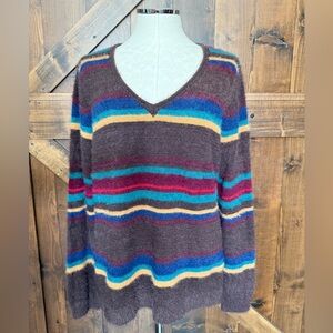 TASHA POLIZZI striped pullover v-neck brown multi color striped sweater Size L